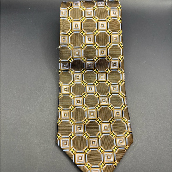 Robert Talbott Best Of Class Silk Tie Brown Blue Made In The USA 4” Geometric - Picture 2 of 9